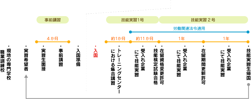 技能実習生受入れの流れ